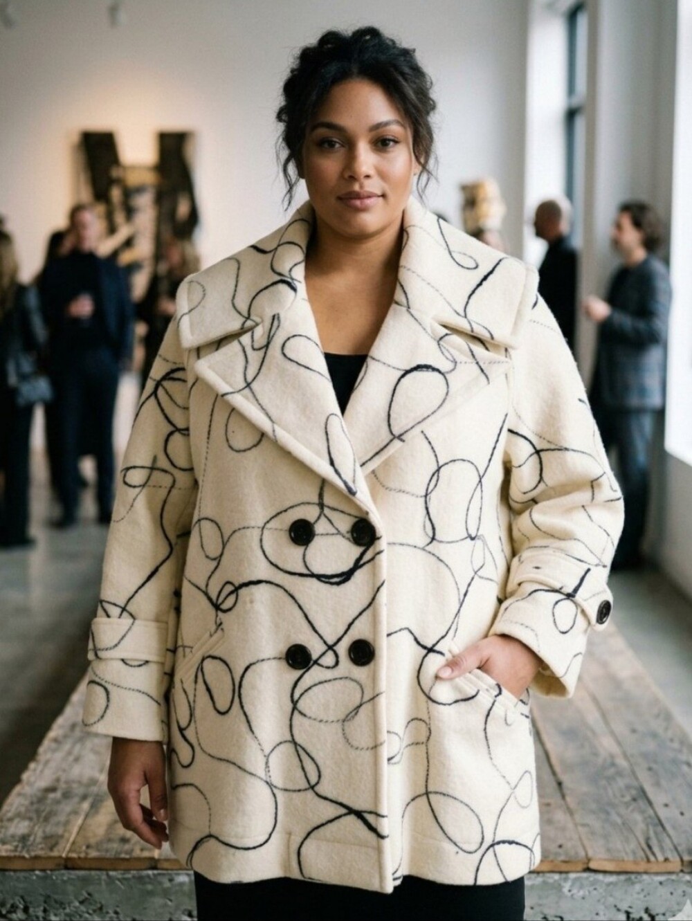 'm.p. Berlin by Style Vintage 100% Wool Coat. Abstract Scribble Swirl Pattern 4X